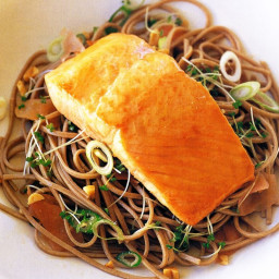 Miso-glazed salmon with ginger buckwheat noodles