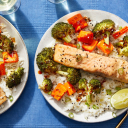 Miso-Glazed Salmon with Roasted Broccoli, Carrots, & Aromatic Rice