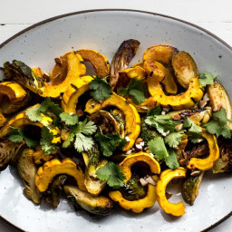 Miso-Harissa Delicata Squash and Brussels Sprouts Salad