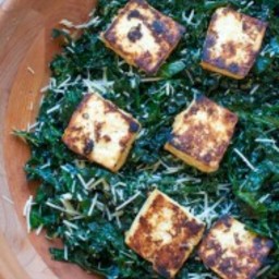 miso kale salad with miso roasted tofu