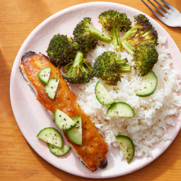 Miso-Maple Salmon with Sesame-Roasted Broccoli & Garlic Rice