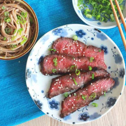 Miso Marinated Flat Iron Steak with Soba Noodles ⋆ Snake River Farms 