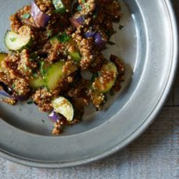 Miso Quinoa Pilaf with Grilled Cucumber, Eggplant, and Soy Dressing