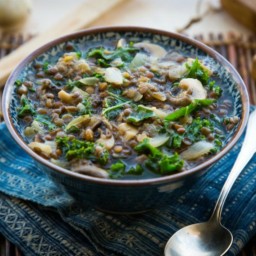 Miso Soup With Garlicky Lentils, Kale and Mushrooms [Vegan, Gluten-Free]