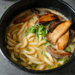 Miso Udon Noodle Soup with Teriyaki Mushrooms