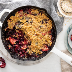 Mixed Berry Skillet Cobbler with Shortbread Crumble