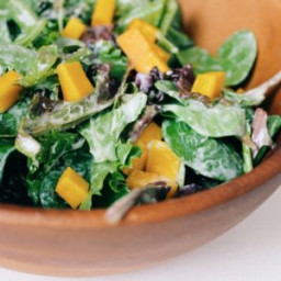 Mixed Green Salad with Mango, Sesame Seed and Ginger Yoghurt Dressing
