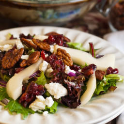 Mixed Greens with Pears, Goat Cheese, Dried Cranberries and Spiced Pecans