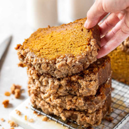 MOIST Pumpkin Bread with Streusel Topping and Maple Glaze