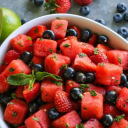 Mojito Fruit Salad recipe with watermelon, strawberries & blueberries!