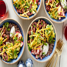 Mole-Spiced Beef and Red Quinoa Bowlwith Avocado and Lime Crema
