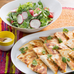 Monterey Jack and Bell Pepper Quesadillas with Chopped Salad and Lime-Crema