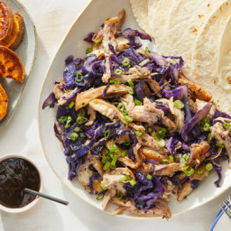 Moo Shu-Style Chicken with Sesame-Roasted Sweet Potatoes