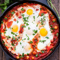 Moroccan Baked Eggs with Chickpeas