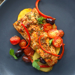 Moroccan Baked Fish With Potatoes, Peppers and Olives