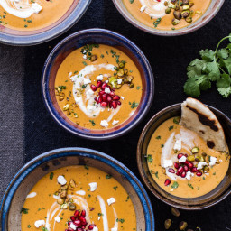 Moroccan Butternut Squash and Goat Cheese Soup w/Coconut Ginger Cream + Pis