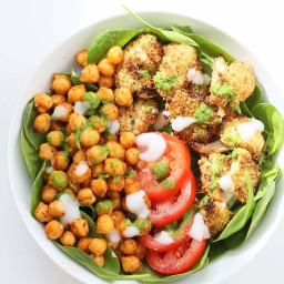 Moroccan Chickpea Cauliflower Bowl with Herb sauce.