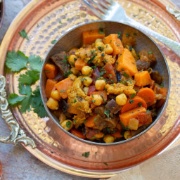 Moroccan-Inspired Vegan Chicken and Sweet Potato Stew