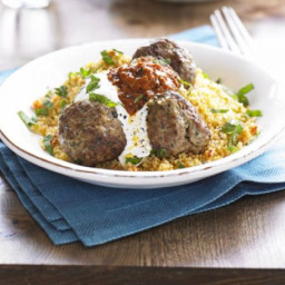 Moroccan lamb meatballs with harissa and couscous