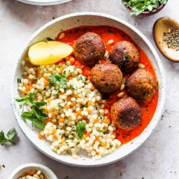 Moroccan Lentil Meatballs with Roasted Red Pepper Sauce