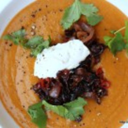Moroccan Lentil Soup with Creme Fraiche and Chili Fried Onion