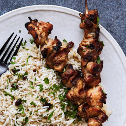 Moroccan Mint Rice with Spiced Chicken Skewers