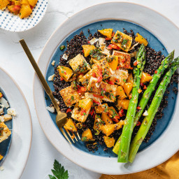 Moroccan Tofu with Asparagus & Herby Chermoula Sauce