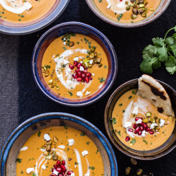 Moroccan Butternut Squash & Goat Cheese Soup with Coconut Ginger Cream 