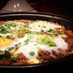 Moroccan Meatball Tagine with Tomato Sauce and Poached Eggs
