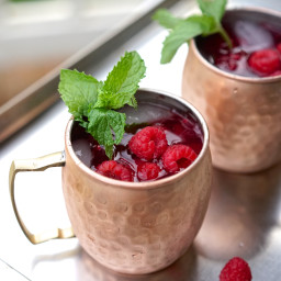 Moscow Mules with Raspberry Lime Ice Cubes & Fresh Mint