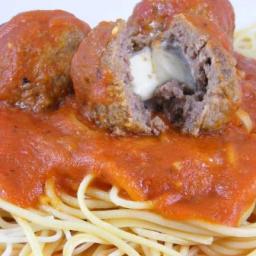 Mozzarella Stuffed Meatballs & Spaghetti