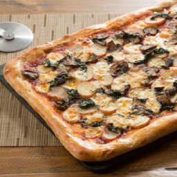 Mushroom & Potato Pizza with Fontina Cheese, Spinach & Garlic Oil