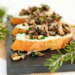 Mushroom Crostini with Garlic Basil Vegan Ricotta "Cheese" Spread