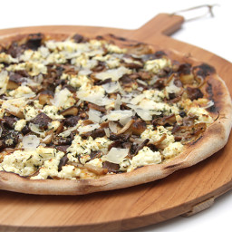 Mushroom pizza with ricotta and garlic confit spread