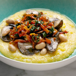 Mushroom Polenta Bowl With Greens and Beans