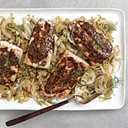 Mustard-Rosemary Glazed Arctic Char with Melted Fennel and Leeks