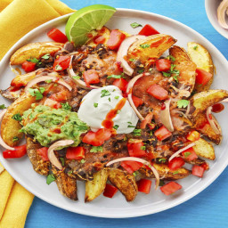 Nacho-Rific Loaded Potato Wedges with Guacamole, Pickled Onion & Lime Sour 