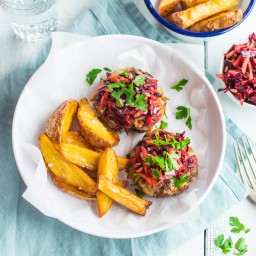 Naked Beef Burgers with Beetroot and Carrot Salad and Chunky Chips