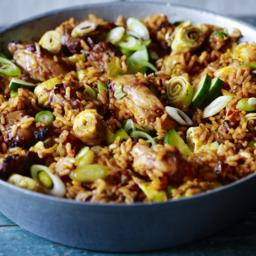 Nasi goreng with lime and sugar barbecued chicken