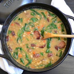 navy bean soup with sausage  and  spinach