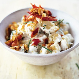 New potato salad with soured cream, chives and pancetta