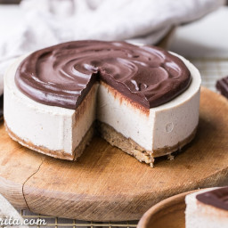 No-Bake Vanilla Bean Cheesecake with Chocolate Ganache (Gluten Free, Paleo 
