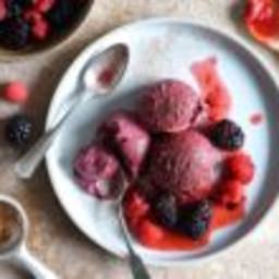 No Churn Carob-Berry Mousse Ice Cream with Salted Crushed Berries