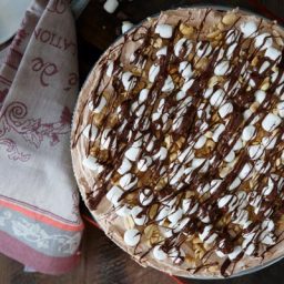 No Bake Rocky Road Cheesecake with Brownie Crust