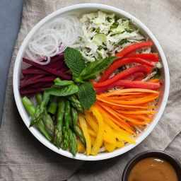 Noodle Bowl with Rainbow Veggies & Peanut Sauce