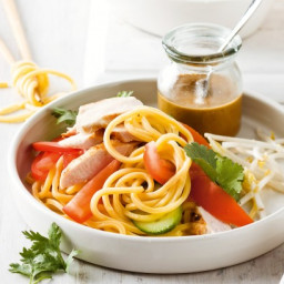 Noodle salad with warm satay dressing