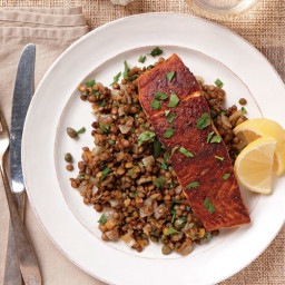 North African Spiced Salmon Over French Lentils