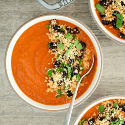 North African Sundried Tomato Soup With Couscous and Olives