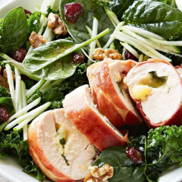Nutty kale and apple salad with vintage cheddar stuffed chicken