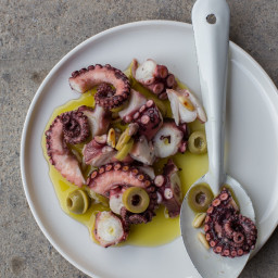 Octopus salad with olives and pine nuts